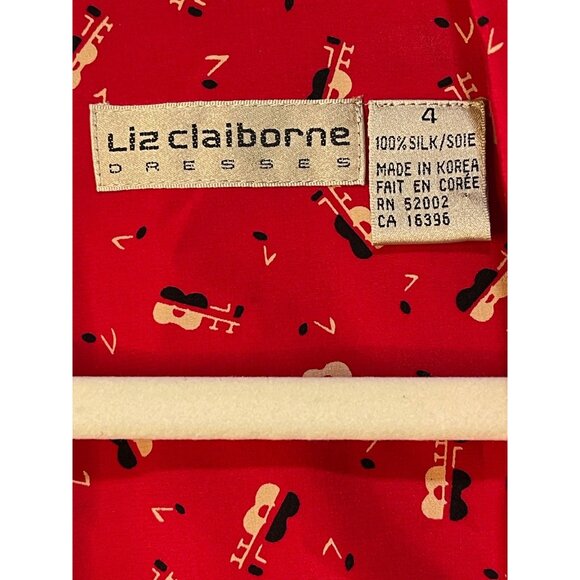 Liz Claiborne Vintage 1990s  Red Silk Blazer guitars  Sz 4 Modern Jazz Print - Picture 10 of 10